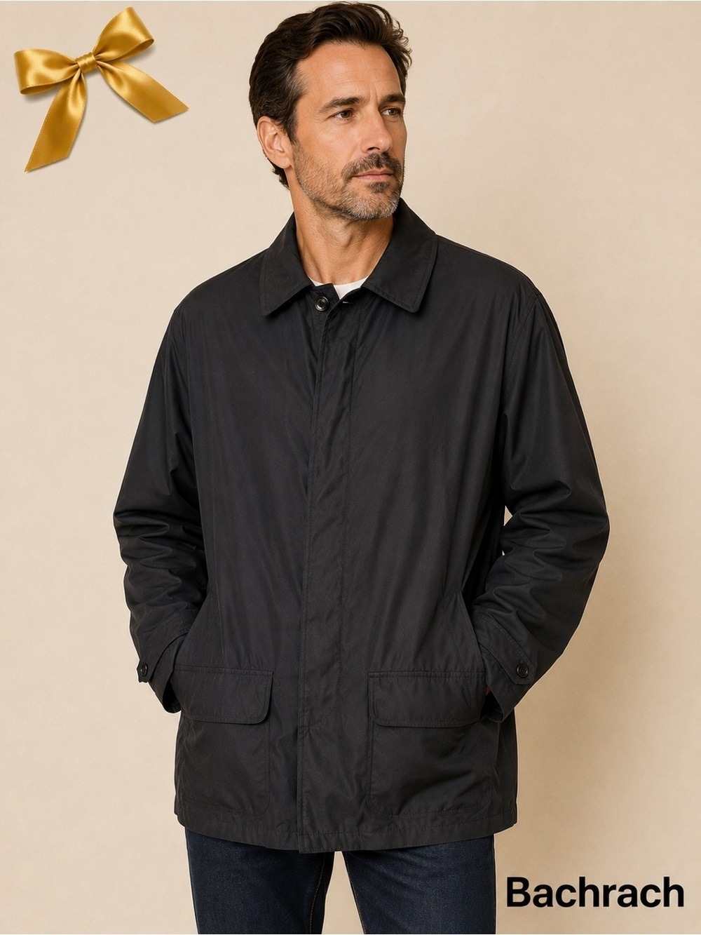 Bachrach Mens Black Soft Jacket Zip Snap Size Medium